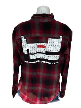 Science Joke Plaid Flannel Shirt MEDIUM Oversize Nerd Periodically I'm Sarcastic